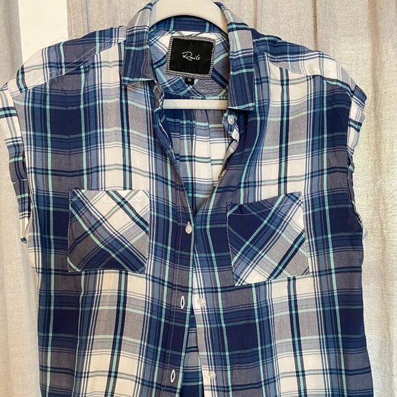 Rails Blue Plaid Cutoff button Up - Picture 1 of 2